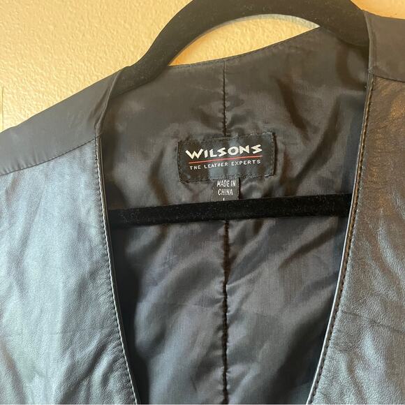 90s Wilsons Leather Classic Black 100% Leather Vest size Large EUC - Picture 2 of 15